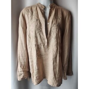 Ishyu Beige Blouse Size M Long Sleeve Embroidered‎